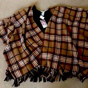 Martha Stewart Collection-Brown Plaid Fleece Shawl-NWT!  Brand New!